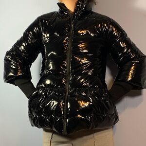 Habitual kids size 14 patent black shiny cropped glitter sleeve puffer coat